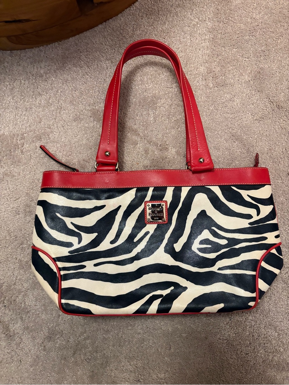 Dooney & Bourke Zebra Print Tote with Red Trim
